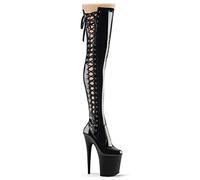 Flamenco-3050 sobre la rodilla botas altas con tacón de aguja, extremadamente alta meseta y la cinta de color negro brillante - Fetiche baile exótico - (UE 40 = US 10) - Pleaser