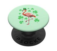 Flamenco de San Patricio con tréboles Duende Sombrero pájaro PopSockets PopGrip Adhesivo