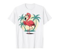 Flamenco fresco con gafas de sol Tropical Summer Palms Retro Camiseta