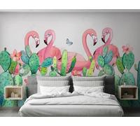 Flamenco Pintado A Mano Flores De Cactus Mariposas 3D Papel Pintado Pared Fácil Instalación Oficina Sala Estar Sofá Dormitorio TV Fondos Decoración-150cm×105cm