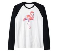 Flamenco Rosa Acuarela pájaro Playa Tropical Obra de Arte Camiseta Manga Raglan
