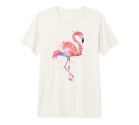 Flamenco Rosa Acuarela pájaro Playa Tropical Obra de Arte Camiseta Premium