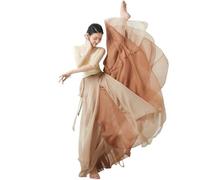 Flamenco Skirt for Women 720 Degree Full Circle Swing Skirt Spanish Dance Costume Adult Flowy Ruffled Layered Skirt for Performances Halloween Party Red Crayon Theme Outfit(Khaki skirt_XL)