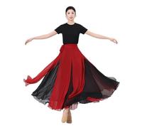 Flamenco Skirt for Women 720 Degree Full Circle Swing Skirt Spanish Dance Costume Adult Flowy Ruffled Layered Skirt for Performances Halloween Party Red Crayon Theme Outfit(Wine red skirt_L)