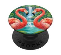 Flamencos Tropicales Cascada Jungle Paradise PopSockets PopGrip Adhesivo