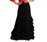 FLAMENKA ROCIERA Falda Flamenca de Ensayo, 5 Volantes, Poliéster Elástico, Cintura Alta, Negro, Largo hasta Tobillo, Estilo Tradicional, para Baile y Danza Española (FR/ES, Letras, XL, Negro)