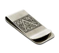FlameReflection Clip para Dinero de Acero Inoxidable para Hombres, papá, Novio, Padre, Floral, Inicial, Monograma, Tarjetero, con Grabado Personalizado, Metal, sin Piedras Preciosas