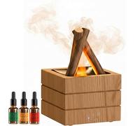Flames Humidifier Essential Oil Diffuser, Aroma Diffuser(with Essential Oils),280ml Bonfire Flame Humidifier with 6-Color Flame Light, Auto Off, USB Powered for Home & Office (Wood)