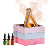 Flames Humidifier Essential Oil Diffuser, Aroma Diffuser(with Essential Oils),280ml Bonfire Flame Humidifier with 6-Color Flame Light, Auto Off, USB Powered for Home & Office (Pink)