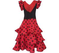 Flamifeel Vestido flamenco rojo con lunares negros, rosso, 6 años