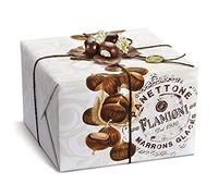 FLAMIGNI, Panettone Artesanal con Marron Glacé, con Castañas Glaseadas, Cubierto de Avellanas, Almendras y Azúcar, Paquete Regalo con Decoración Navideña, 1kg