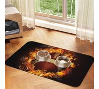 Flaming American Football Printed,Waterproof Pet Feeding Mat,PU Leather Placemats for Cat Dog Water Bowl,Food Mats,40x60cm