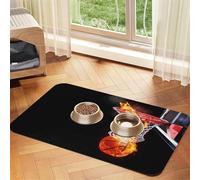 Flaming Basketball with Black Background Printed,Waterproof Pet Feeding Mat,PU Leather Placemats for Cat Dog Water Bowl,Food Mats,30x45cm