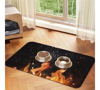 Flaming Charcoal Grill Pattern,Waterproof Pet Feeding Mat,PU Leather Placemats for Cat Dog Water Bowl,Food Mats,30x45cm