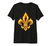 Flaming Fleur-De-lis French Heráldico Fuego Emblema Artwork Camiseta Premium