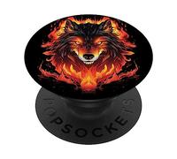 Flaming Wolf Head Wolf Face Lobos Llamas Vida Silvestre Animal PopSockets PopGrip Intercambiable