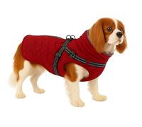 Flamingo Abrigo perro Duker Rojo 40cm - Impermeable, con arnés ajustable, forro polar suave y tiras reflectantes