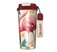 Flamingo and Pineapple - 1 botella de agua aislada de acero inoxidable para mujeres y hombres con tapa de popote, a prueba de fugas, color rojo