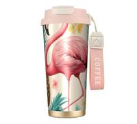 Flamingo and Pineapple - 1 botella de agua aislada de acero inoxidable para mujeres y hombres con tapa de popote, a prueba de fugas, color rosa