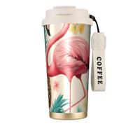 Flamingo and Pineapple - 1 botella de agua aislada de acero inoxidable para mujeres y hombres con tapa de popote, a prueba de fugas, color blanco