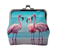 Flamingo Beach - Cartera de piel sintética de microfibra estampada con cierre de beso para organizar el cambio de llaves del lápiz labial