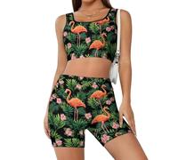 Flamingo Bird - Conjunto de entrenamiento tropical para mujer, 2 piezas, pantalones cortos de cintura alta, trajes de yoga, Estilo-5, S