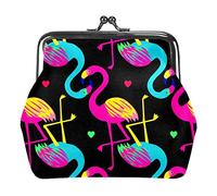 Flamingo Black Heart Mujeres PU Cuero Monederos Niñas Mini Hebilla Monedero Bolsa