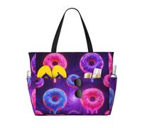 Flamingo - Bolsa grande de playa para mujer, impermeable, a prueba de arena, con cremallera, para piscina, gimnasio, comestibles, viajes, con mojado, Donut 5, Medium