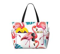 Flamingo - Bolsa grande de playa para mujer, impermeable, a prueba de arena, con cremallera, para piscina, gimnasio, comestibles, viajes, con mojado, Flamingo 1, Medium
