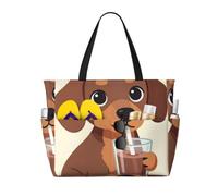 Flamingo - Bolsa grande de playa para mujer, impermeable, a prueba de arena, con cremallera, para piscina, gimnasio, comestibles, viajes, con mojado, Cute Dogs 17, Medium