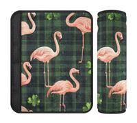 Flamingo Buffalo Plaid Shamrock Gnome St - Paquete de 2 fundas para asientos de automóvil que liberan el estrés en tu cuello y hombros, para la mayoría de los coches, forro para cinturón de seguridad
