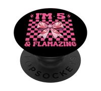 Flamingo Cumpleaños 5 años Niña Coqueta 5 & Flamazing PopSockets PopGrip Adhesivo