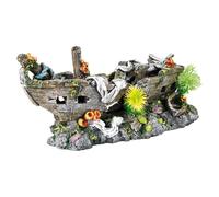 Flamingo Decoración Acuática Naufragio Con Plantas, 28cm De Largo, 12cm De Ancho