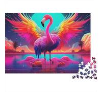 Flamingo Difícil 1000 Piezas Rompecabezas para Adultos Flamenco con Alas Extendidas bajo Luna de Neón Premium Grueso Resistente Vibrante Desafiante Alivio de Estrés 38x26cm/1000pcs