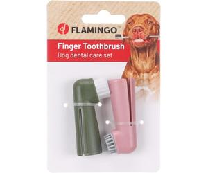 Flamingo Finger Toothbrush Teeth Pink/Green - 1.8 x 2.5 x 6 cm - Helps fight tartar and staining - The other brush is used to massage the gums