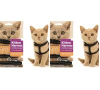 Flamingo Gato Arnés con Correa Gatito Elza Negro 15-22cm 20-30cm 120cm 10mm (Paquete de 2)