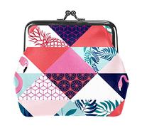 Flamingo Geometry Mujeres PU Cuero Monederos Niñas Mini Hebilla Monedero Bolsa