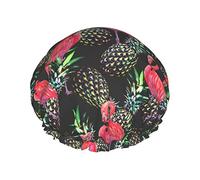 Flamingo Hawaiian Tropical Fruit Gorros de ducha para mujer Reutilizable Impermeable Ducha Gorro de baño Doble bLayers Gorro de baño de ducha elástico con suave y cómodo forro de Peva Gorro de pelo