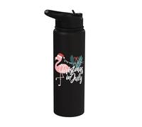 Flamingo in Santa Hat Christmas in July Stainless Steel Insulated Water Bottle