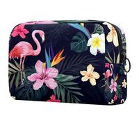 Flamingo in The Tropical Plants Jungle - Neceser para mujer, neceser de viaje, bolsa organizadora de maquillaje grande con cremallera, multicolor, 18.5x7.5x13cm/7.3x3x5.1in, Neceser