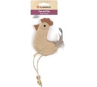 Flamingo Juguetes para Gatos - Gallo Yutsa marrón - Madera matatabi y Cuerda de Yute con Cintas y Plumas - diversión Natural