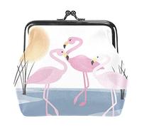 Flamingo Lake Reed Scene Monederos de Cuero PU para Mujer Mini Hebilla para niñas Monedero