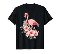 Flamingo Lover Vintage Flores Retro Hawaiano Floral Playa Camiseta gráfica económica, Hombre, Negro, S
