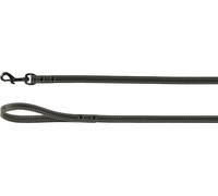 Flamingo Montana Black Leather Dog Lead - 130 cm x 16 mm - with Rivets and Carabiner with Black Gloss Finish