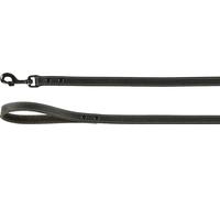 Flamingo Montana Black Leather Dog Lead - 130 cm x 20 mm - with Rivets and Carabiner with Black Gloss Finish