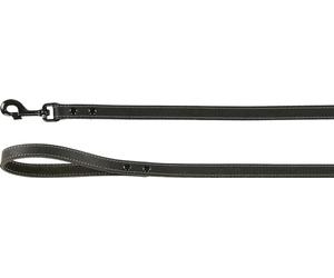 Flamingo Montana Black Leather Dog Lead - 130 cm x 20 mm - with Rivets and Carabiner with Black Gloss Finish