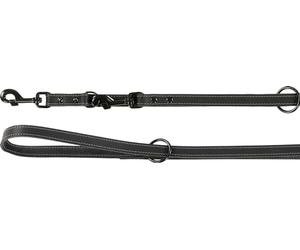 Flamingo Montana Black Leather Dog Training Lead - 200 cm x 20 mm - with Rivets and Carabiner with Black Gloss Finish