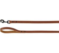 Flamingo Montana Cognac Leather Dog Lead - 130 cm x 20 mm - with Rivets and Carabiner with Black Gloss Finish