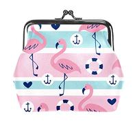Flamingo Nautical Stripe Mujeres PU Cuero Monederos Niñas Mini Hebilla Monedero Bolsa