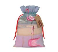 Flamingo On Beach - 1 bolsa de material duradero de 4.7 x 6.9 pulgadas con cordón para regalo elegante de Halloween